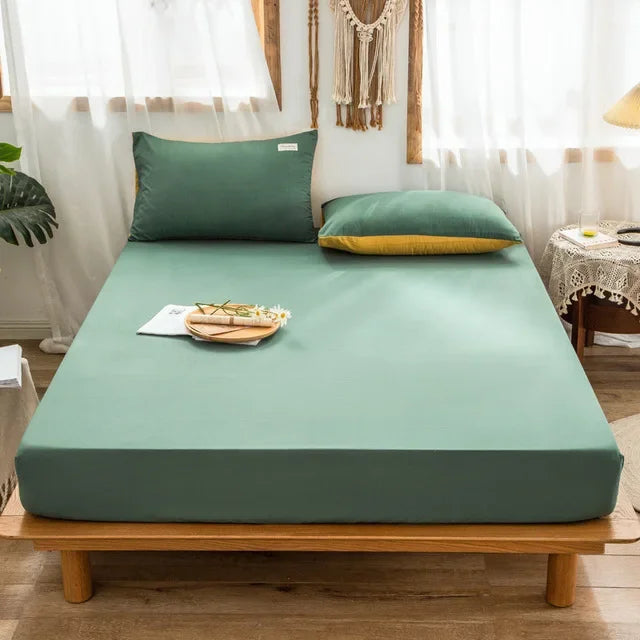 Afralia™ Thicken Sanded Double Bed Fitted Sheet Set with Pillow Covers