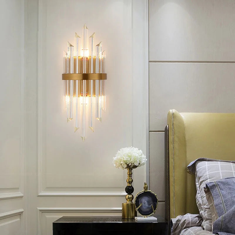 Afralia™ Luxury Crystal Wall Lamp Light Modern Golden LED Sconce E14