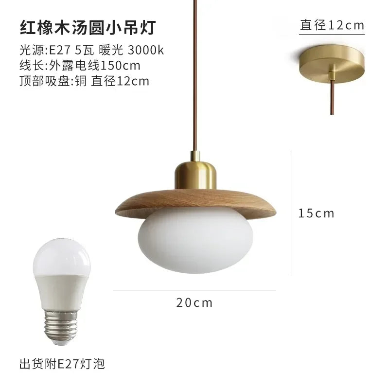 Afralia™ Vintage Black/Walnut Wood Copper Pendant Lights LED E27 Hanging Lamp