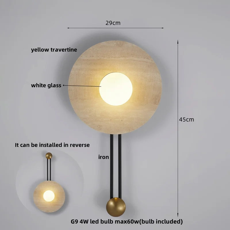 Afralia™ Round Black Iron LED Wall Lamp Bulgari Marble White Glass Stair Light