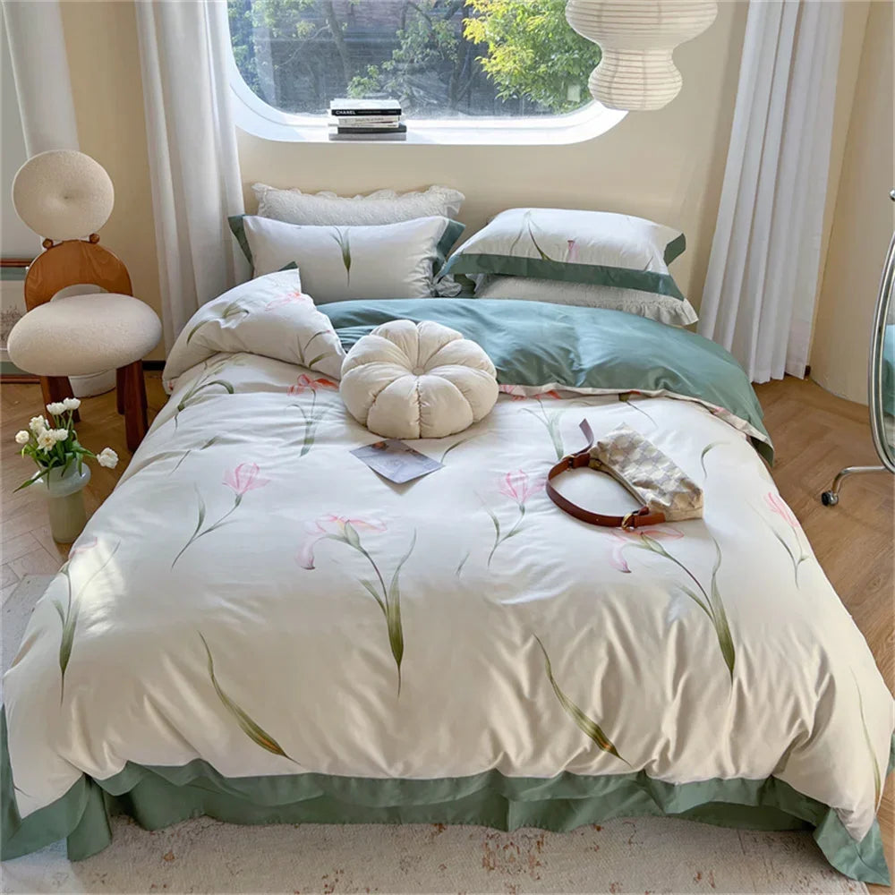 Afralia™ Colorful Bedding Set: King/Queen Size Bed Lines, Sheet, Pillowcase, Duvet Cover Set