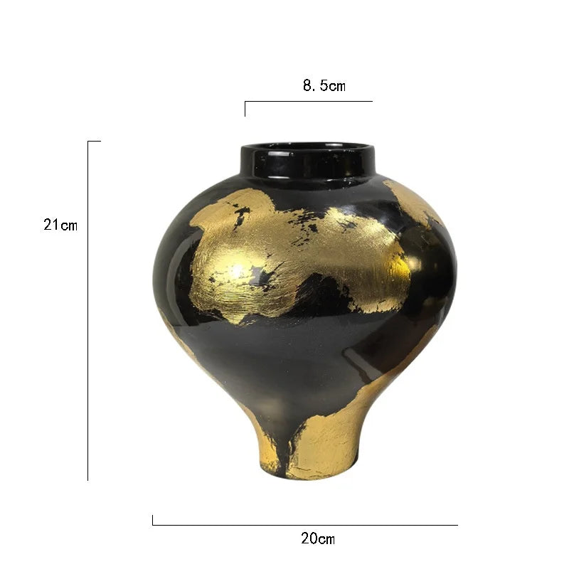 "Afralia™ Gold Foil Pattern Ceramic Vase - Handcrafted Flowerpot Terrarium Home Decor"