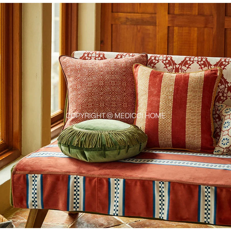 Afralia™ Marseille Retro Brick Red Chenille Throw Pillow - Luxury Moroccan Home Decor