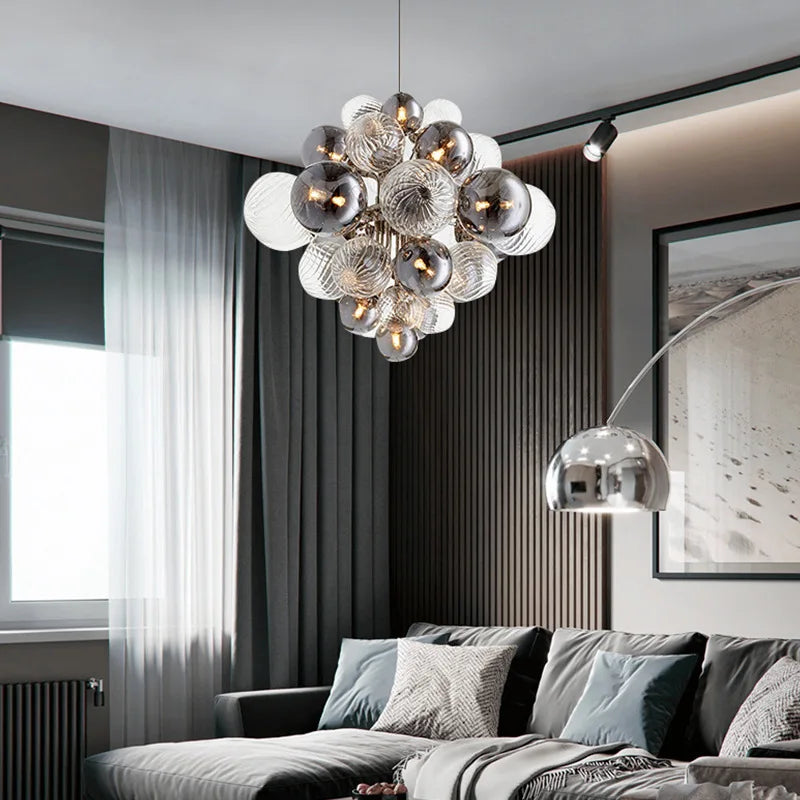 Afralia™ Glass Ball Ceiling Chandelier for Living Room Dining Bedroom - Nordic Air Bubble Pendant Light