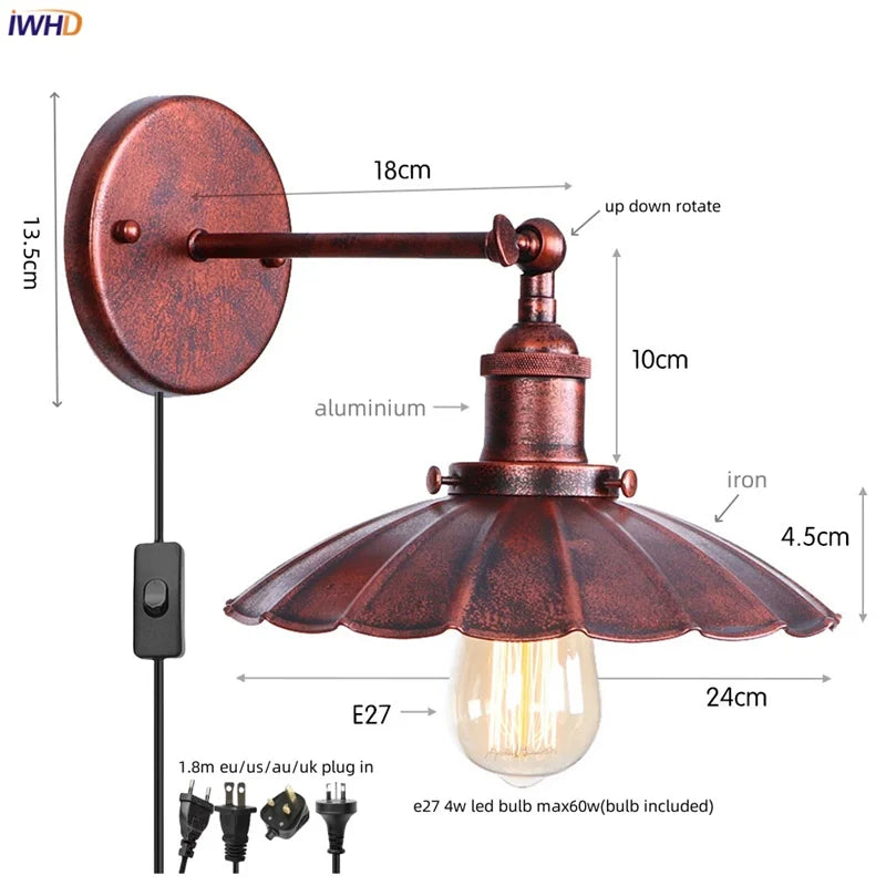 Afralia™ Vintage Plug In LED Wall Light Industrial Lamp Home Hotel Bathroom Mirror