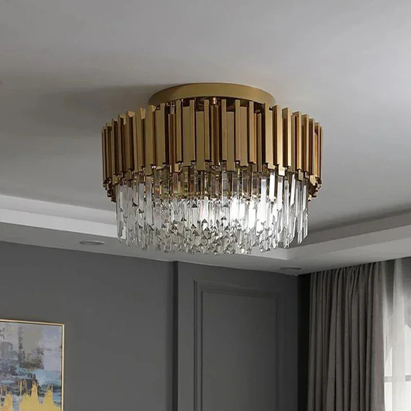 Afralia™ Golden Crystal Ceiling Light for Modern Living Room and Dining Room