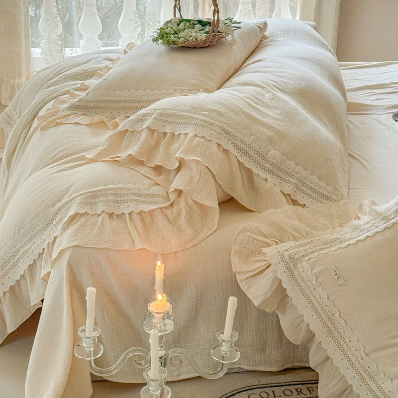 Afralia™ French Ruffles Cotton Bedding Set - Double Layer Crepe Comfort Collection