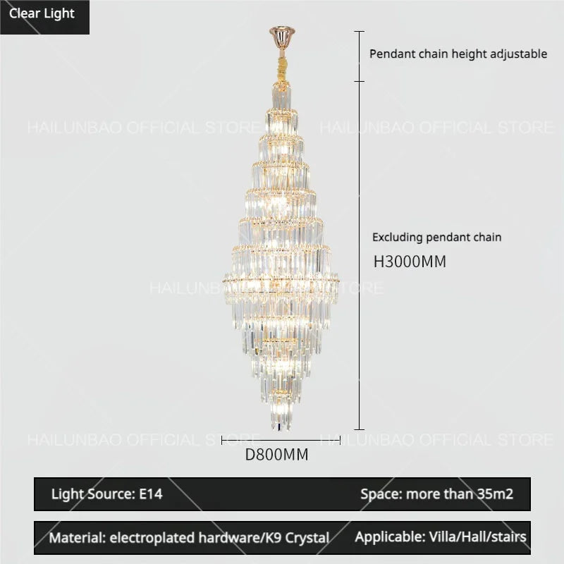 Afralia™ Hollow Spiral Staircase Chandelier | Modern Long Crystal Light for Villa Livingroom