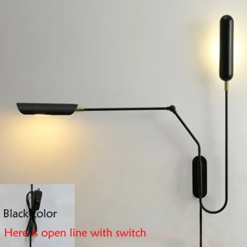 Afralia™ Industrial Adjustable LED Wall Lamp Bedside Reading Light - Black