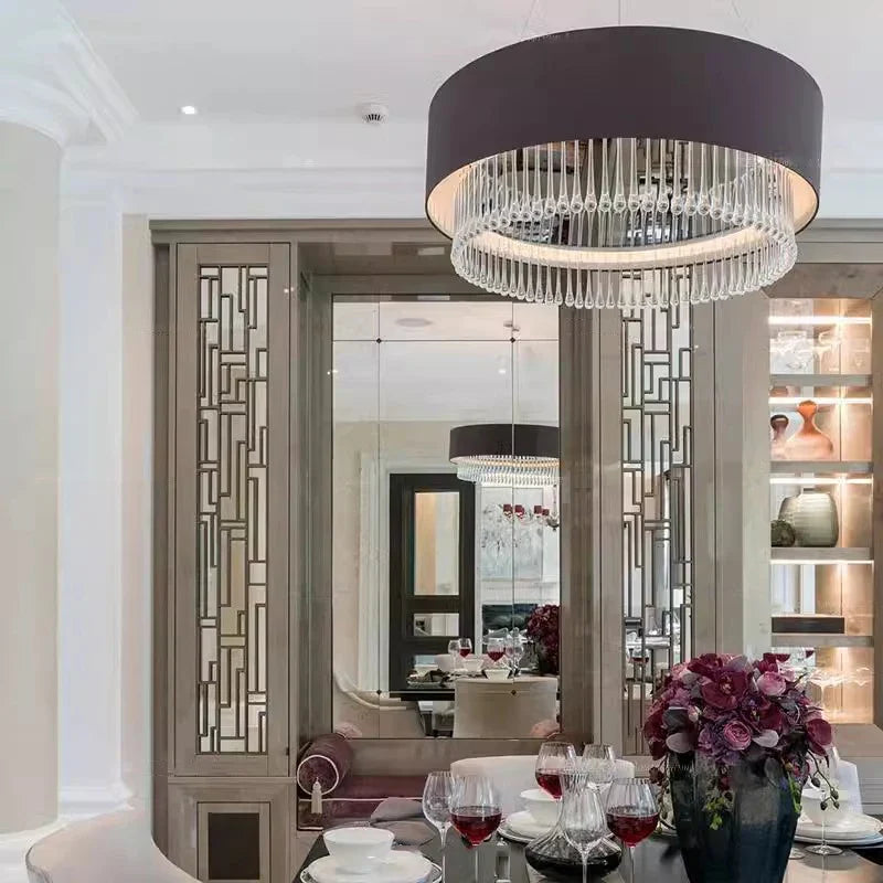 Afralia™ Round Fabric Crystal Pendant Ceiling Chandelier for Living Room Bedroom_decor Lamparas