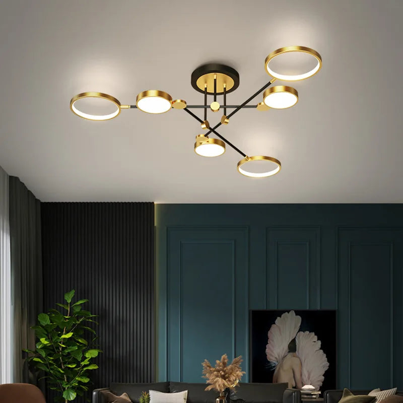 Afralia™ Gold Black Metal LED Chandelier - Minimalist 3 Color Temp Parlor Restaurant Lighting