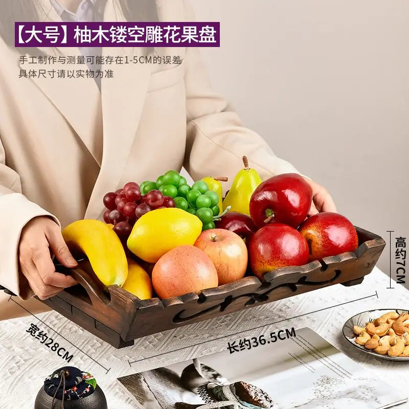 Afralia™ Solid Wood Fruit Bowl - Simple Retro Chinese Office Decor & Home Storage