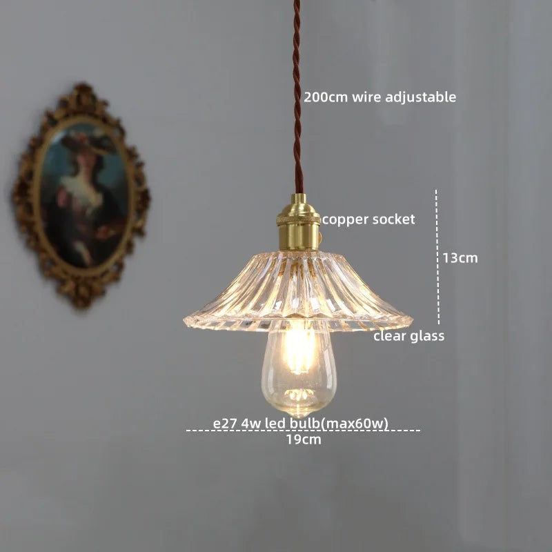 Afralia™ Copper Glass Chandelier LED Pendant Lights for Dining Room Bedroom Bar