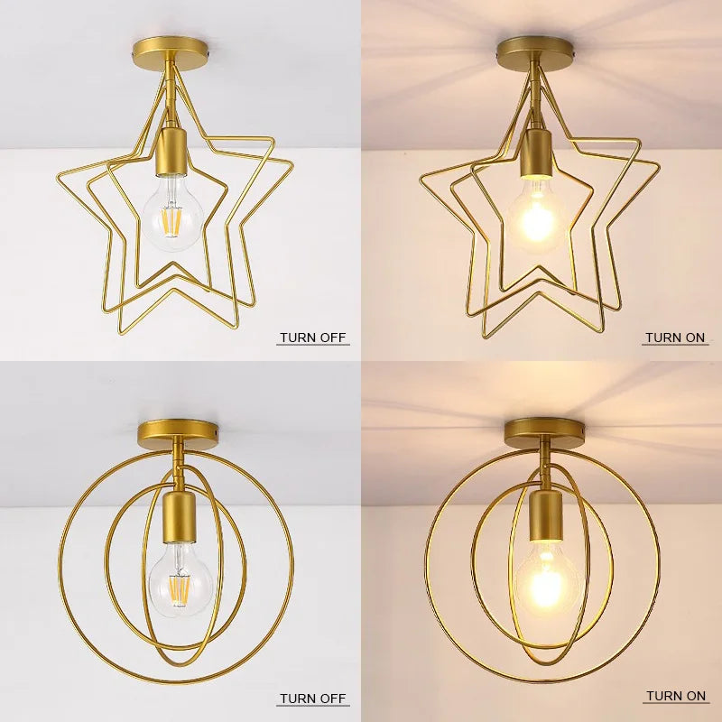 Afralia™ Nordic Circle Star Ceiling Lamp Modern E27 Copper Interior Light