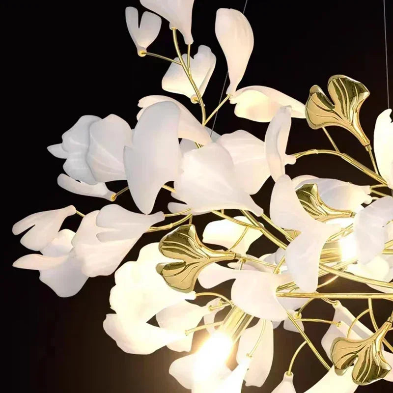 Afralia™ Nordic Ginkgo Branch Leaf Ceiling Chandelier Pendant Lamp for Living Room Home Decor