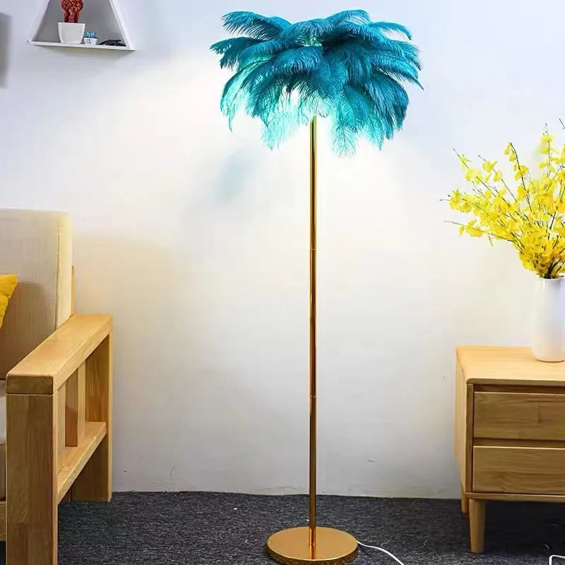 Afralia™ Nordic Ostrich Feather Floor Lamp: Vintage Living Room Stand Light, Feather Lighting