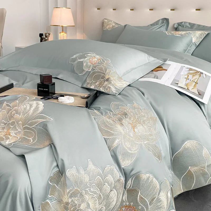 Afralia™ Luxury Cotton Twill Embroidery Duvet Cover Set for Seasons