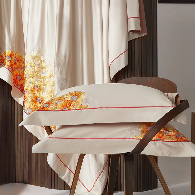 Afralia™ Sunflower Embroidery Bedding Set - Duvet Cover, Bed Sheet, Pillowcases Home Textiles
