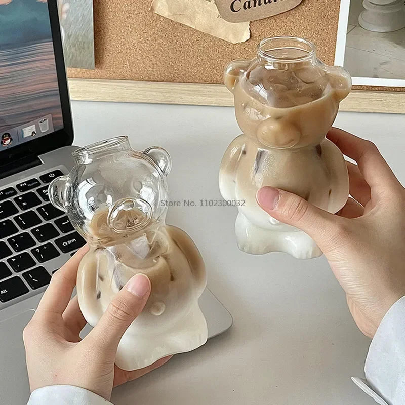 Afralia™ Bear Glass Cups: Cute Heat-resistant 320ml Latte Cups for Coffee.