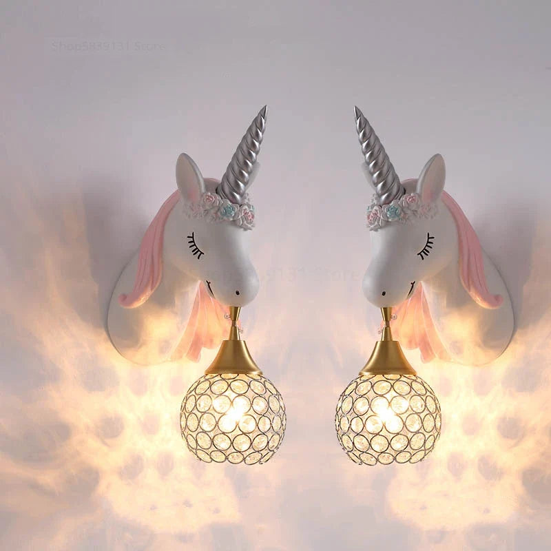 Afralia™ Nordic Unicorn Wall Lamp for Kids Room, Modern Cartoon Sconce Light