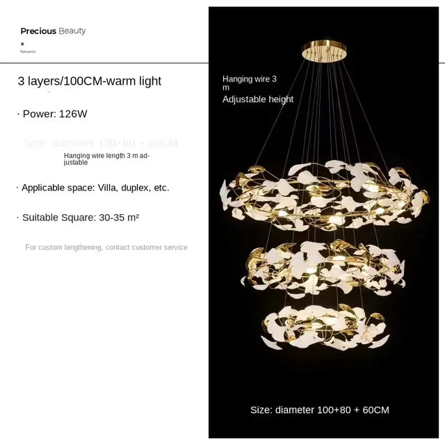 Afralia™ Ginko Leaf Staircase Chandelier for Loft Stairway - Large Chandeliers for High Ceilings