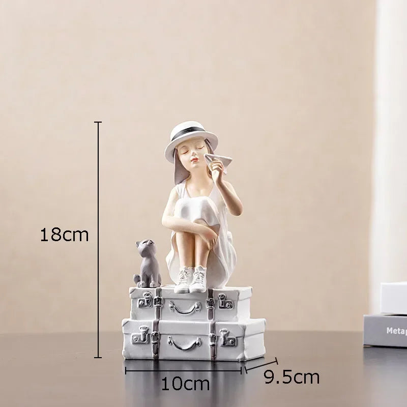 Afralia™ Modern Girl Resin Statue Decor Figure Sculpture Home Ornament
