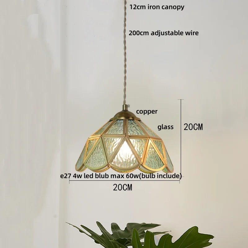 Afralia™ Tiffany Wood Globe LED Pendant Lamp for Kitchen Cafe Reading, Gold Copper Blue Glass