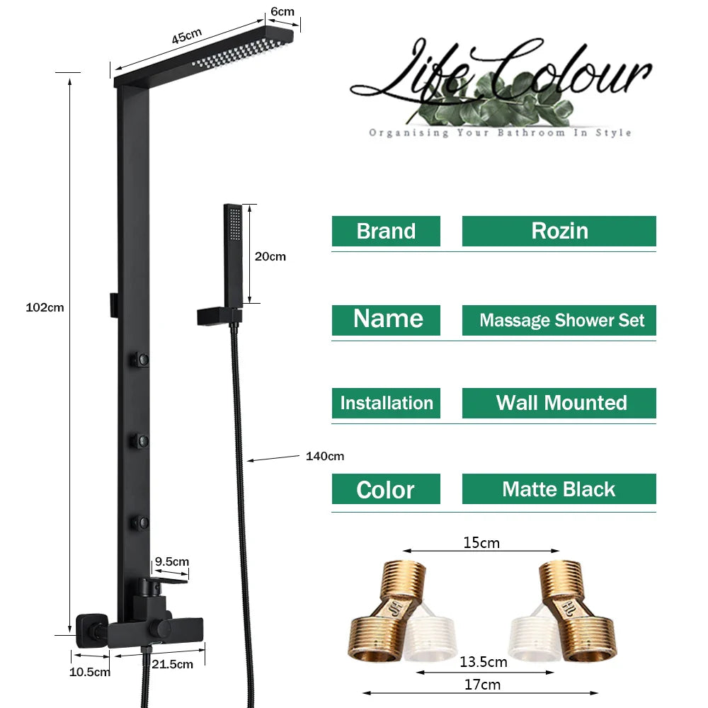 Afralia™ Rainfall Shower Faucet White Black Wall Mount Spa Massage Mixer Tap