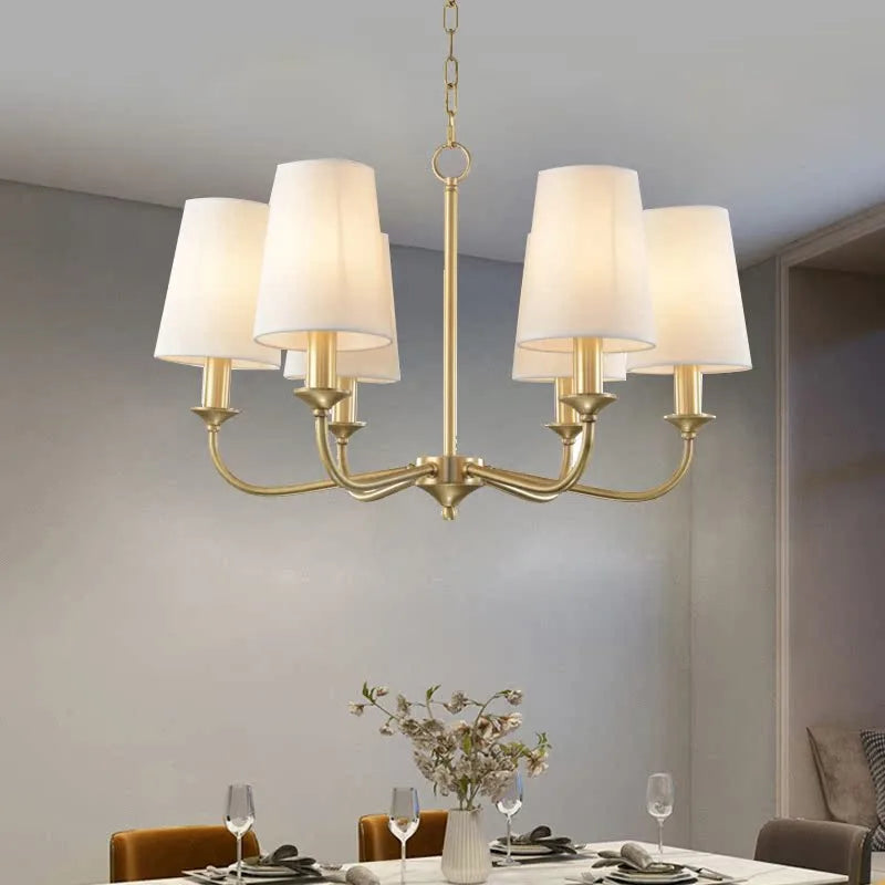 Afralia™ Rural Fabric Gold Pendant Chandelier for Living Room, Bedroom, and Restaurant Lighting
