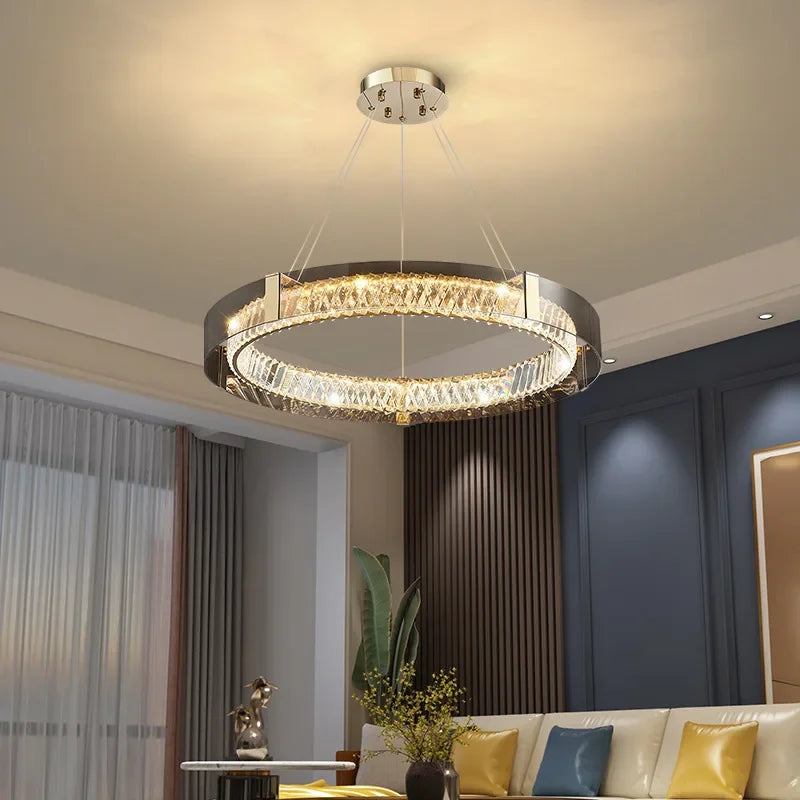 Afralia™ LED Gold Crystal Glass Ceiling Chandelier for Living Room Bedroom Kitchen