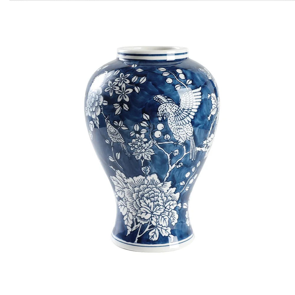 Afralia™ Blue White Porcelain Vase Chinese Retro Flower Arrangement Pot