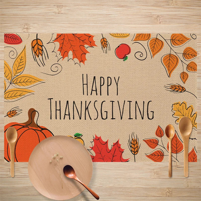 Afralia™ Pumpkin Printed Placemats Set for Dining Table Kitchen Decor