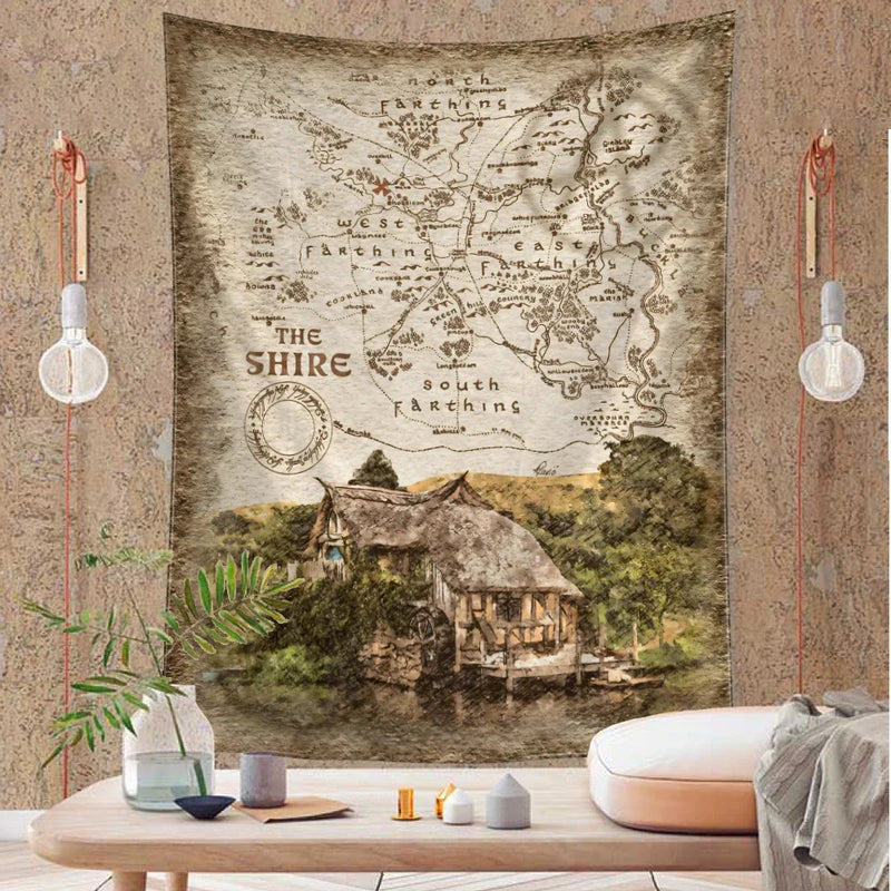 Afralia™ Retro Statue Map Tapestry Wall Hanging for Boho Living Room Bedroom Decor