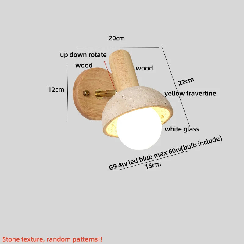 Afralia™ Yellow Travertine LED Wall Lights with Pull Chain Switch, Modern Rotate Bedside Lamp