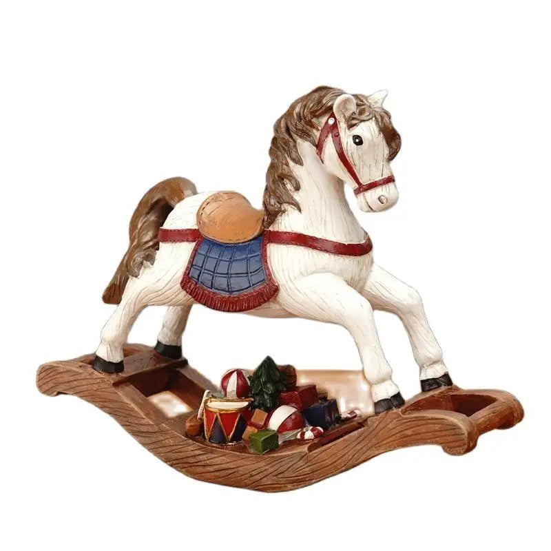 Afralia™ Resin Rocking Horse Santa Claus Deer Sculpture Holiday Table Decor