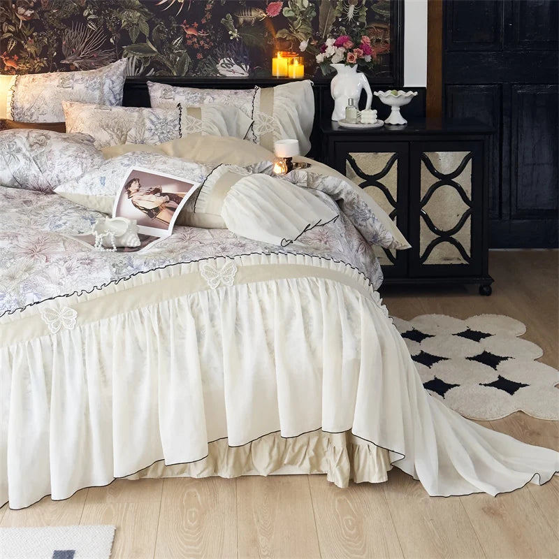 Afralia™ Exquisite Lace Ruffle Butterfly Egyptian Cotton Bedding Set