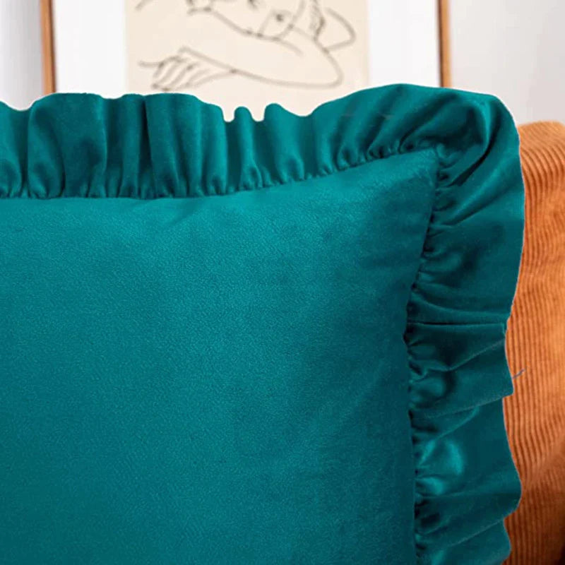 Afralia™ Velvet Ruffle Teal Throw Pillow Covers - Set of 2