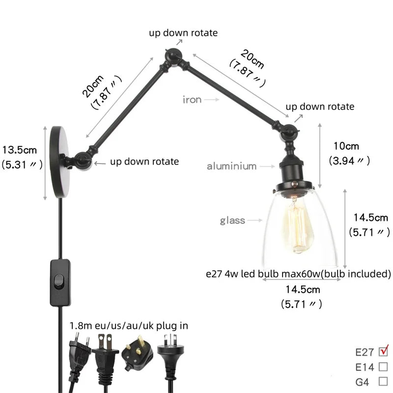 Afralia™ Black Vintage Swing Arm Wall Lamp - Adjustable Industrial Loft Design