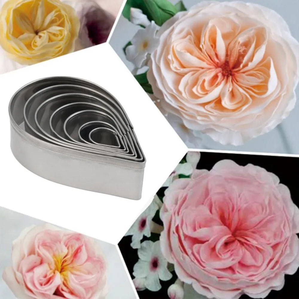 Afralia™ Stainless Steel Cake Mold Set - Water Drop, Rose, Leaves Pastry Mould