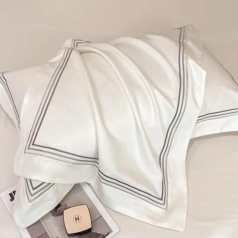 Afralia™ Luxury Hotel Bedding Set | Cotton | Queen King Size | Embroidered Solid Color