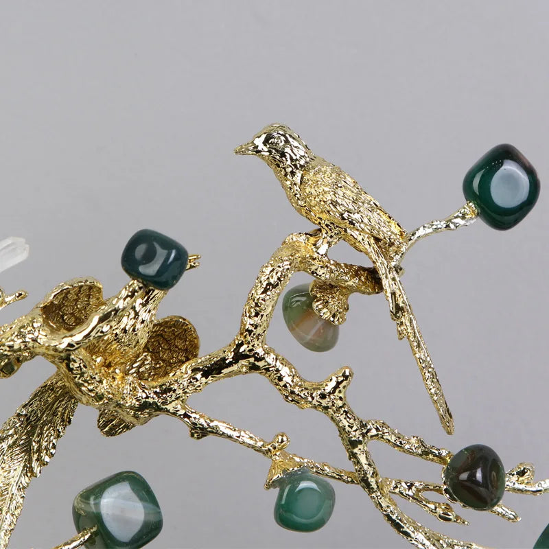 Afralia™ Crystal Golden Tree Handicraft: Artisan Metal Figurine for Home Decor