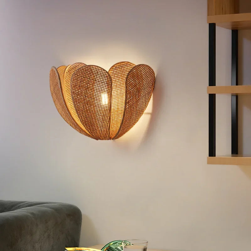 Afralia™ Wabi Sabi Rattan Wall Scones Minimalist Art Deco LED Lighting