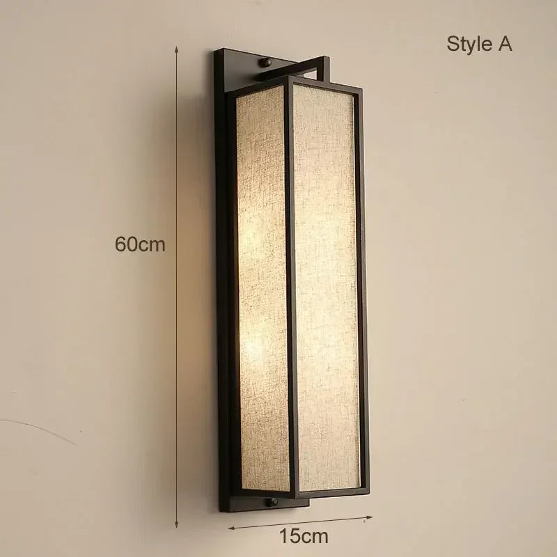 Afralia™ Chinese Style Iron Art Wall Lamp with Linen Cloth Cover