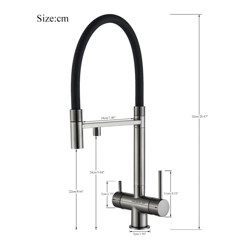 Afralia™ Black Filtered Kitchen Faucet Brass Dual Handle Pure Water Mixer Taps