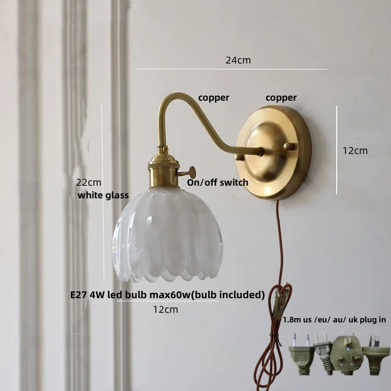 Afralia™ Glass Copper Knob Switch LED Wall Sconce - Modern Nordic Design