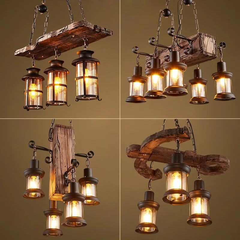 Afralia™ Wooden LED Chandelier for Rustic Decor Lighting in Dining Room and Bar