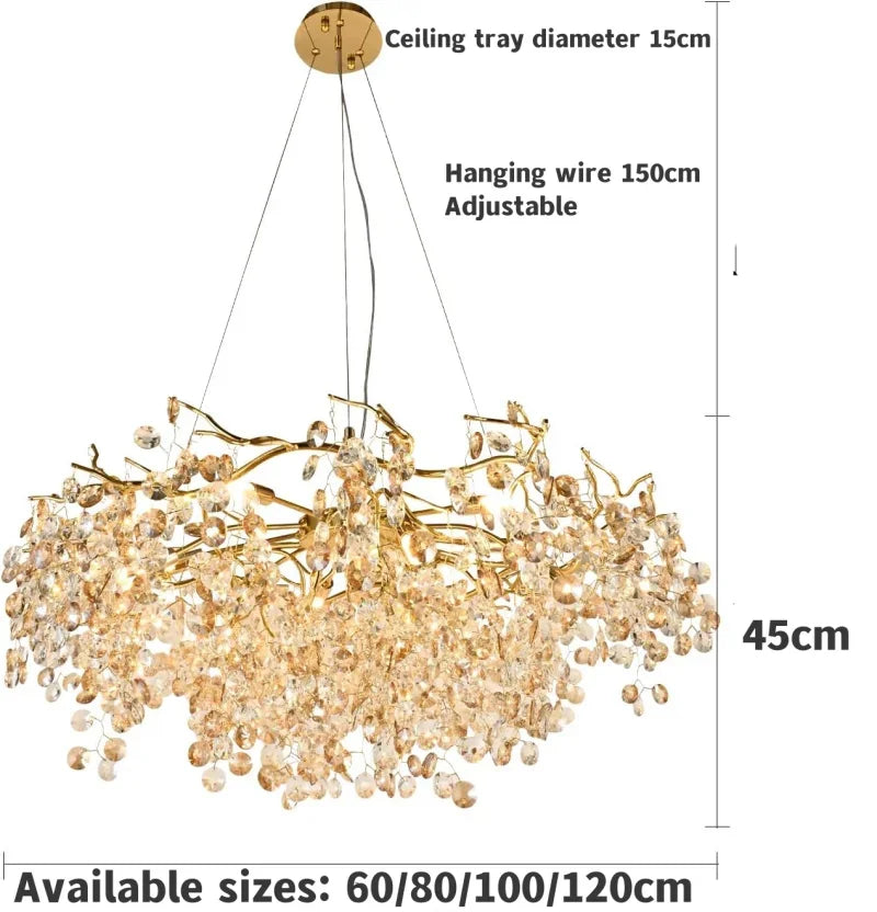 Afralia™ Gold Crystal Chandelier: Modern Luxury Branch Design for Bedroom, Living, Dining Room