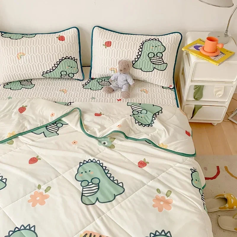 Afralia™ Cool Feeling Silky Summer Comforter & Latex Fitted Sheet Set