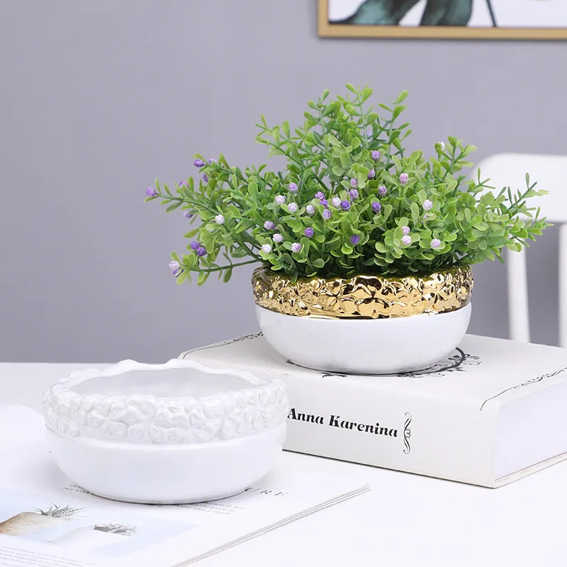 Afralia™ Golden Edge Succulent Flower Pot Vase - Indoor Ceramic Planter Pot