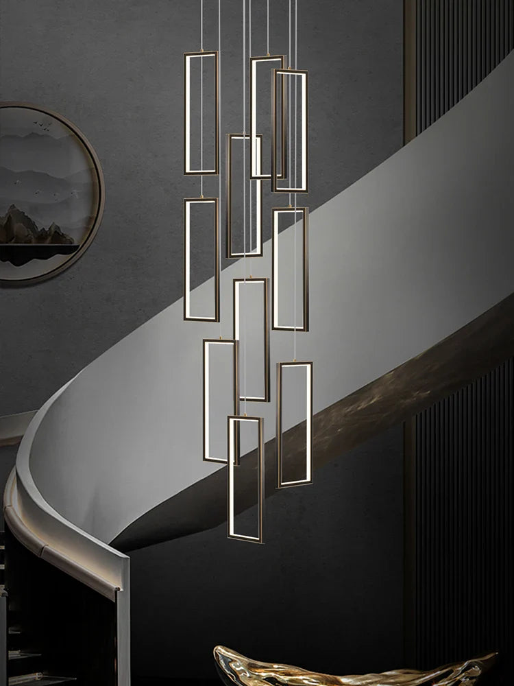 Afralia™ Copper Square Pendant Chandelier with LED Lighting